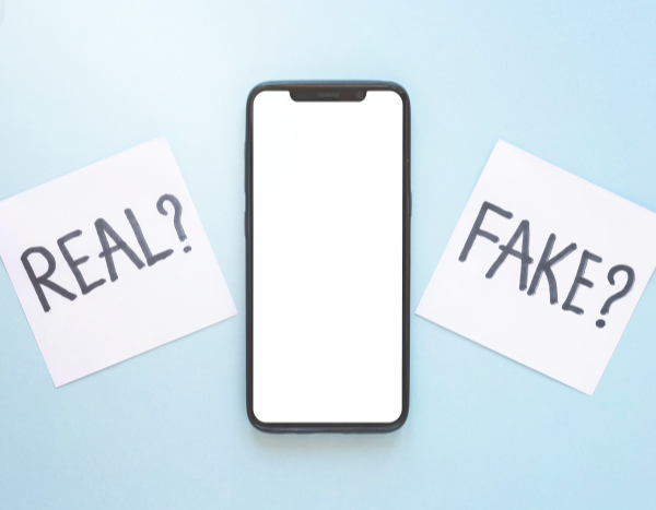 「REAL?」と「FAKE?」と書かれた白い紙